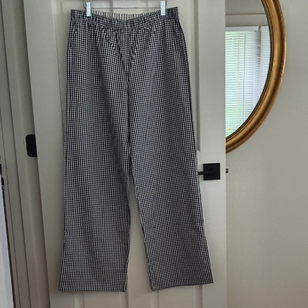 Claridge + King women's dark navy and white gingham pants, size M, New w/o Tags